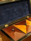 English "Harlequin Style" Marquetry Box W/Storage