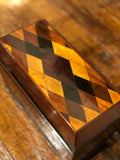 English "Harlequin Style" Marquetry Box W/Storage