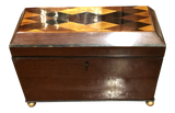 English "Harlequin Style" Marquetry Box W/Storage
