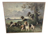 French Period Oil of Hunting Dogs Resting