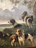 French Period Oil of Hunting Dogs Resting
