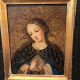 Hand-Painted French Oil Painting of Madonna on Board