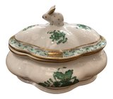 Herend Chinese Bouquet Green Covered Bonbon With Bunny
