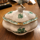 Herend Chinese Bouquet Green Covered Bonbon With Bunny