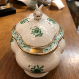 Herend Chinese Bouquet Green Covered Bonbon With Bunny