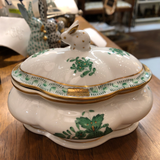 Herend Chinese Bouquet Green Covered Bonbon With Bunny
