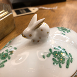 Herend Chinese Bouquet Green Covered Bonbon With Bunny