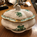 Herend Chinese Bouquet Green Covered Bonbon With Bunny