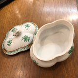 Herend Chinese Bouquet Green Covered Bonbon With Bunny