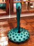 Italian Deep Turquoise/Teal Blue Glass Hobnail Vase With Handle