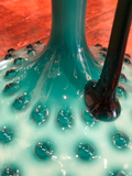 Italian Deep Turquoise/Teal Blue Glass Hobnail Vase With Handle