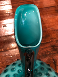 Italian Deep Turquoise/Teal Blue Glass Hobnail Vase With Handle