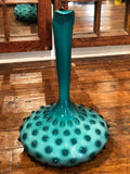 Italian Deep Turquoise/Teal Blue Glass Hobnail Vase With Handle