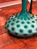 Italian Deep Turquoise/Teal Blue Glass Hobnail Vase With Handle