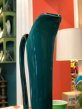 Italian Deep Turquoise/Teal Blue Glass Hobnail Vase With Handle