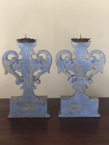 Pair of Carved Wood Silver Gilt Candlesticks