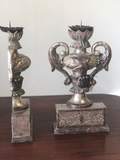 Pair of Carved Wood Silver Gilt Candlesticks