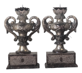 Pair of Carved Wood Silver Gilt Candlesticks