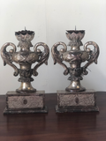 Pair of Carved Wood Silver Gilt Candlesticks