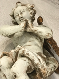 Pair of Early 18th Century Wood Carved and Gilded Wood Winged Angels, Spanish Colonial