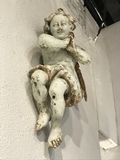 Pair of Early 18th Century Wood Carved and Gilded Wood Winged Angels, Spanish Colonial