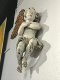 Pair of Early 18th Century Wood Carved and Gilded Wood Winged Angels, Spanish Colonial