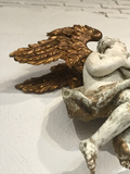 Pair of Early 18th Century Wood Carved and Gilded Wood Winged Angels, Spanish Colonial