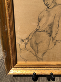 Pencil of Woman With Dog on a Leash in Gilt Frame