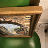 "Thru the Arches of Arles, France" Signed Oil Painting on Board in Wooden Frame
