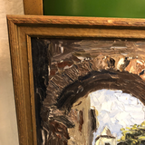 "Thru the Arches of Arles, France" Signed Oil Painting on Board in Wooden Frame