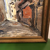 "Thru the Arches of Arles, France" Signed Oil Painting on Board in Wooden Frame