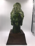 Vintage Chinese Glazed Terra-Cotta Head on Wood Base