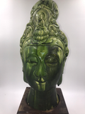 Vintage Chinese Glazed Terra-Cotta Head on Wood Base