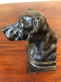 Vintage Dogs Head Metal Bronze Bookends, a Pair