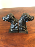 Vintage Dogs Head Metal Bronze Bookends, a Pair