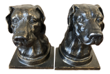 Vintage Dogs Head Metal Bronze Bookends, a Pair