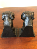 Vintage Dogs Head Metal Bronze Bookends, a Pair