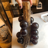 Vintage Glass Grapes Wired Around Wooden Stem