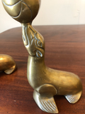 Vintage Solid Brass Seals and Balls Bookends, a Pair