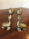 Vintage Solid Brass Seals and Balls Bookends, a Pair