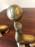 Vintage Solid Brass Seals and Balls Bookends, a Pair