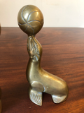 Vintage Solid Brass Seals and Balls Bookends, a Pair