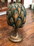 Wooden Artichoke on Brass Pedestal