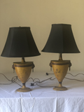 Yellow Tole Lamps With Black Shades- a Pair