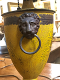 Yellow Tole Lamps With Black Shades- a Pair