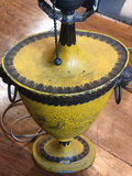 Yellow Tole Lamps With Black Shades- a Pair