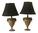 Yellow Tole Lamps With Black Shades- a Pair