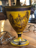 Yellow Tole Lamps With Black Shades- a Pair