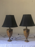 Yellow Tole Lamps With Black Shades- a Pair