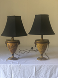 Yellow Tole Lamps With Black Shades- a Pair